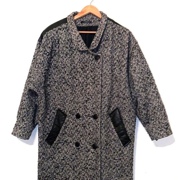 Vintage • Union Made • Leather and Houndstooth tweed Coat • Long coat • Evening - Picture 3 of 12